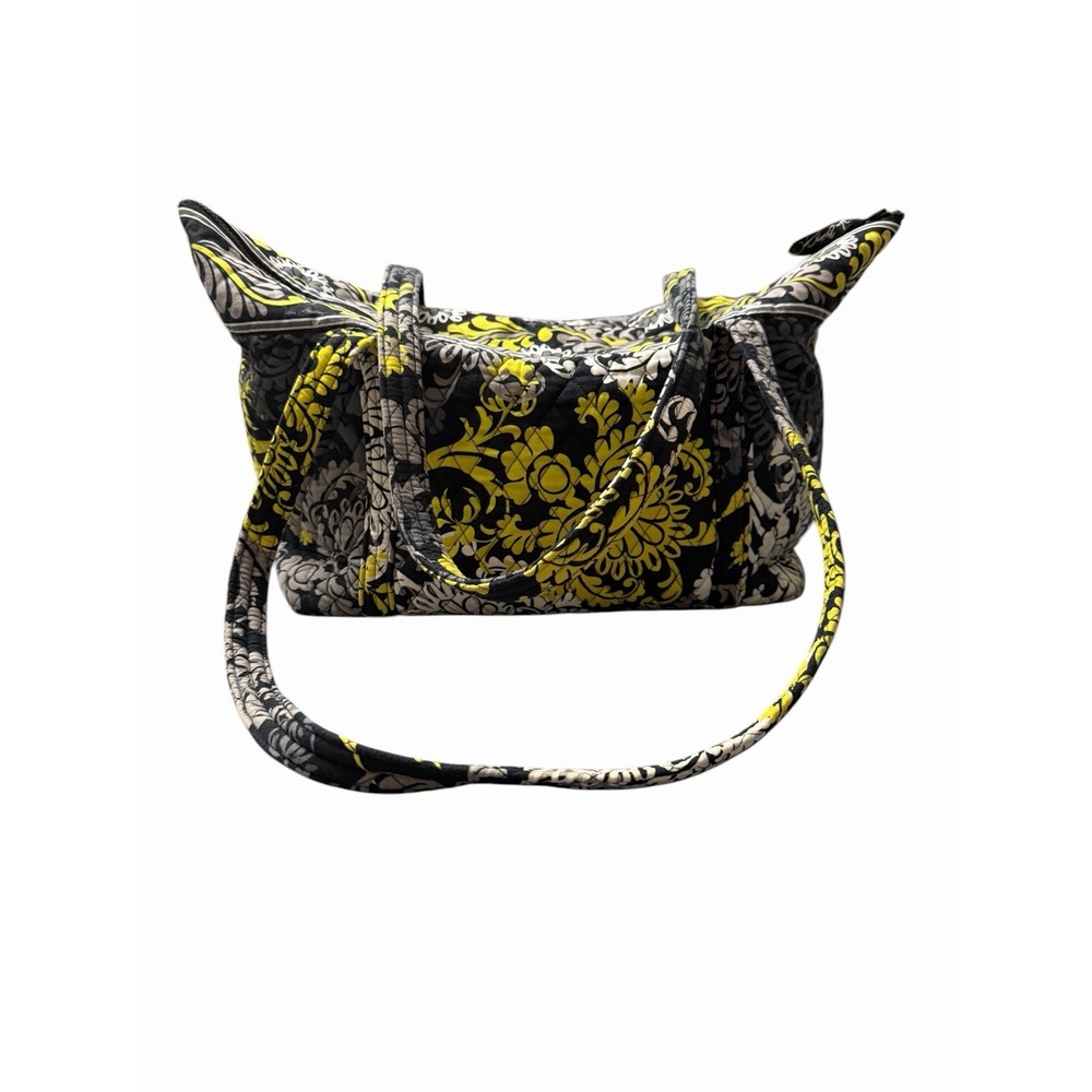 Vera Bradley Floral Shoulder Bag Black Yellow Gray White with Zipper Accent